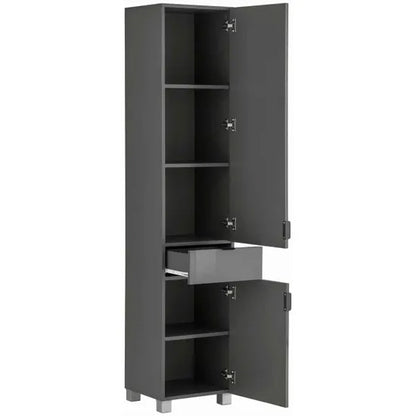 Atlas Tall Wooden Bathroom Storage Cabinet With 1 Door And 1 Drawer In Grey