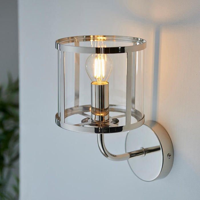 Hopton Clear Glass Shade Wall Light In Bright Nickel