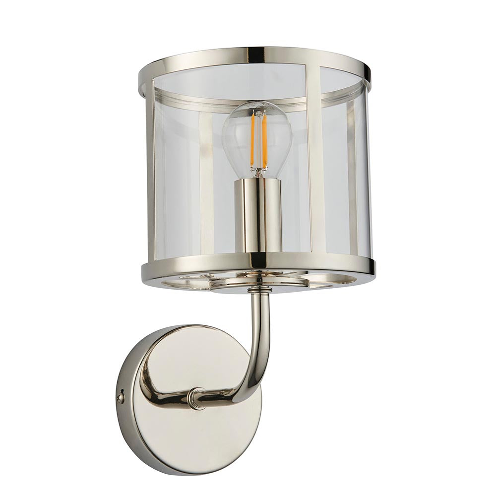 Hopton Clear Glass Shade Wall Light In Bright Nickel