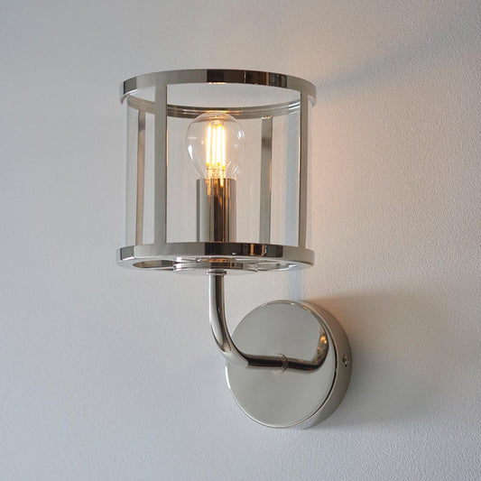 Hopton Clear Glass Shade Wall Light In Bright Nickel