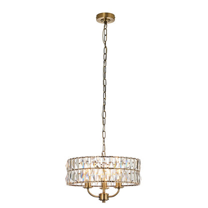 Clifton Clear Cut Faceted Glass 3 Lights Ceiling Pendant Light In Antique Brass