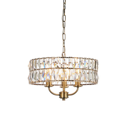Clifton Clear Cut Faceted Glass 3 Lights Ceiling Pendant Light In Antique Brass
