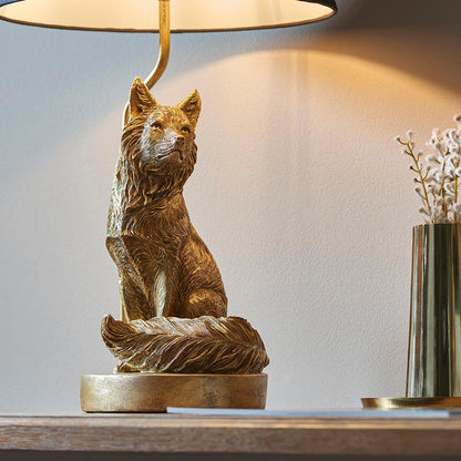 Fox Black Tapered Fabric Shade Table Lamp In Vintage Gold