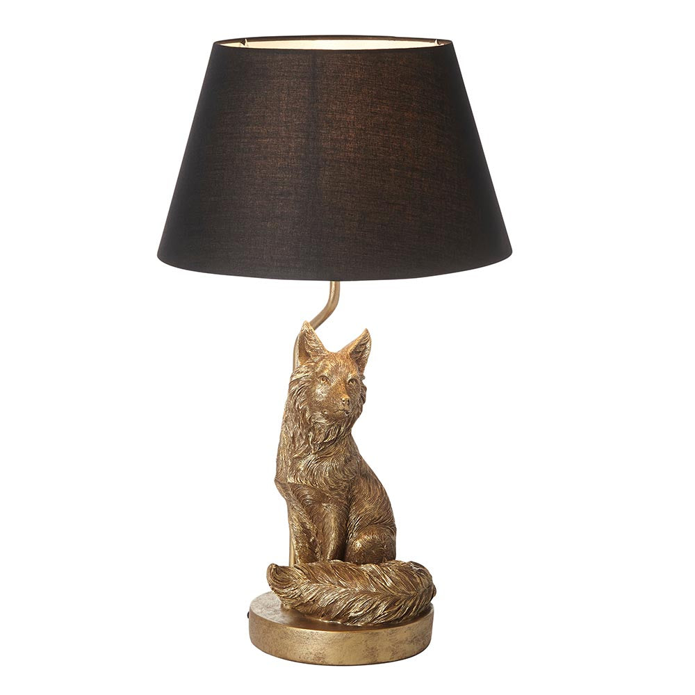 Fox Black Tapered Fabric Shade Table Lamp In Vintage Gold