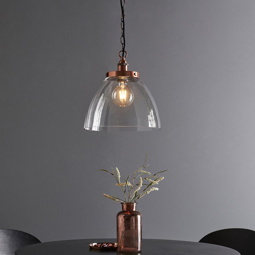 Hansen Clear Glass Shade Grand Ceiling Pendant Light In Aged Copper