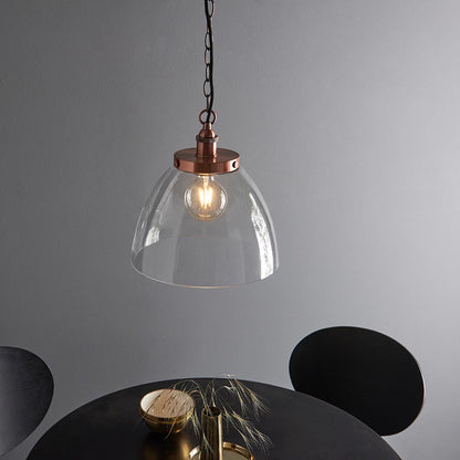 Hansen Clear Glass Shade Grand Ceiling Pendant Light In Aged Copper