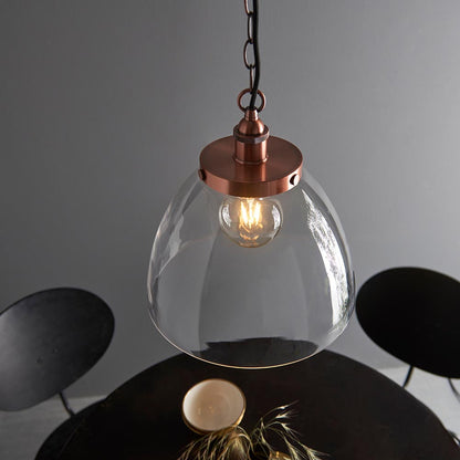 Hansen Clear Glass Shade Grand Ceiling Pendant Light In Aged Copper