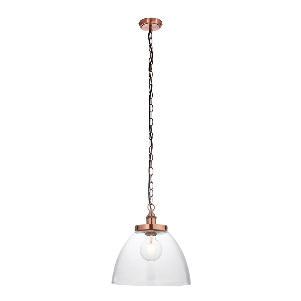 Hansen Clear Glass Shade Grand Ceiling Pendant Light In Aged Copper