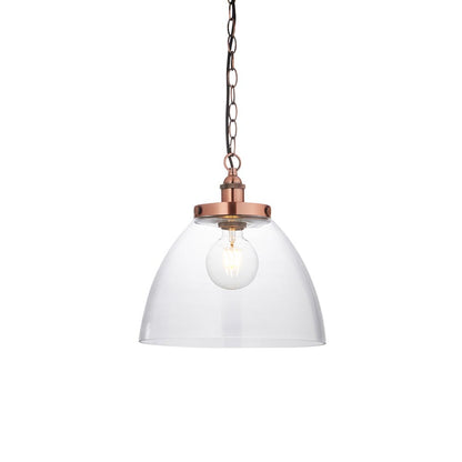 Hansen Clear Glass Shade Grand Ceiling Pendant Light In Aged Copper