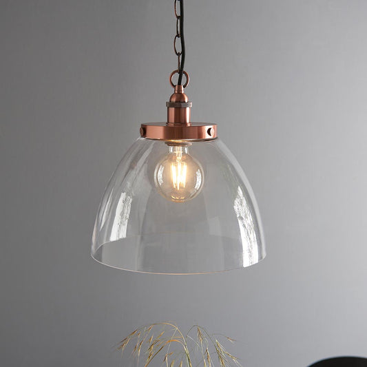 Hansen Clear Glass Shade Grand Ceiling Pendant Light In Aged Copper