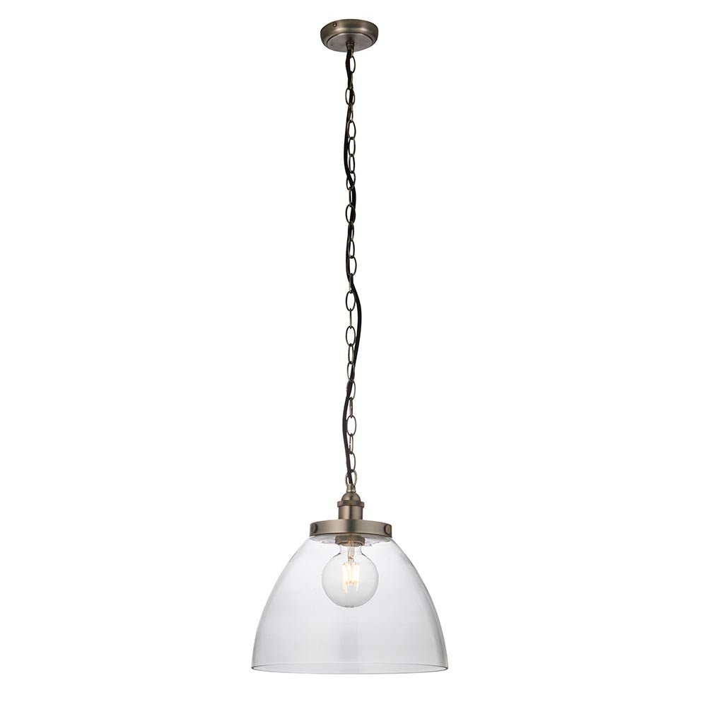 Hansen Clear Glass Shade Grand Ceiling Pendant Light In Brushed Silver