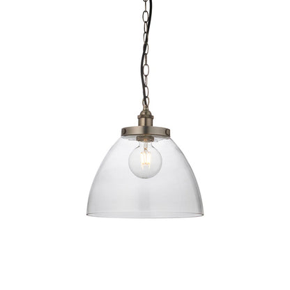 Hansen Clear Glass Shade Grand Ceiling Pendant Light In Brushed Silver