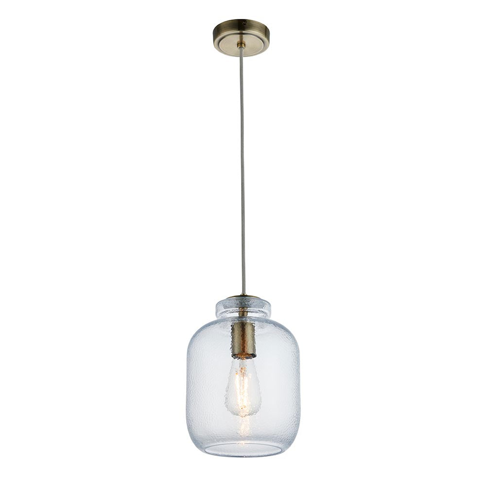 Lyra Clear Textured Glass Shade Ceiling Pendant Light In Antique Brass