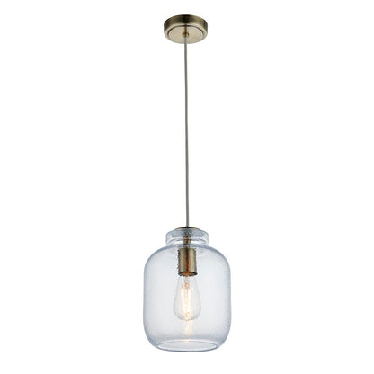 Lyra Clear Textured Glass Shade Ceiling Pendant Light In Antique Brass