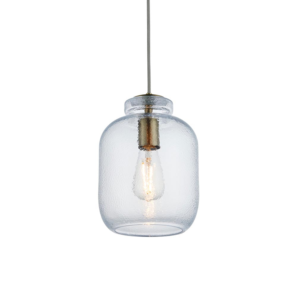 Lyra Clear Textured Glass Shade Ceiling Pendant Light In Antique Brass
