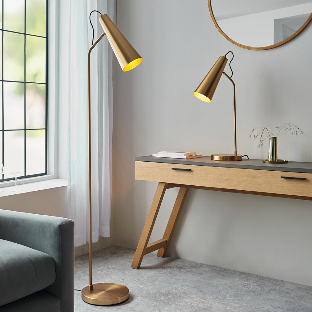 Karna Metal New Task Table Lamp In Antique Brass