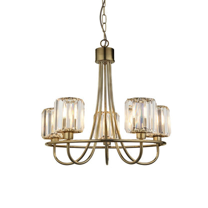 Berenice Clear Cut Glass Shades 5 Lights Semi Flush Ceiling Light In Antique Brass
