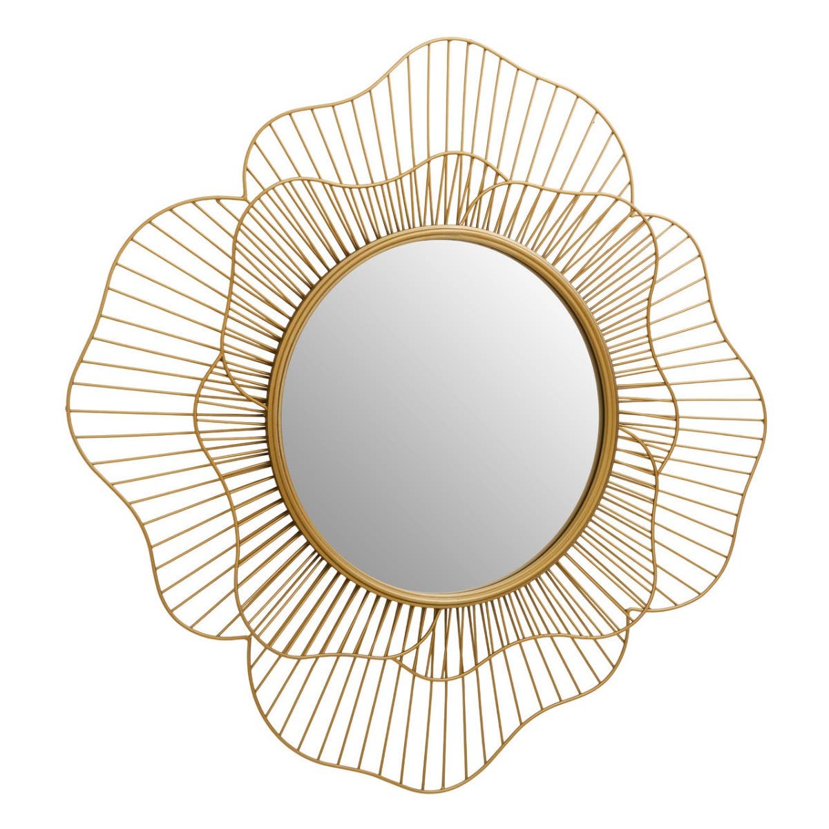 Matera Flower Design Wall Mirror In Gold Metal Frame