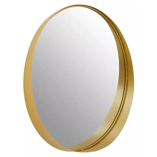 Avento Large Round Wall Mirror In Gold Iron Frame