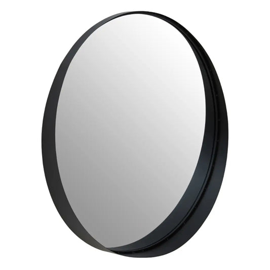 Avento Large Round Wall Mirror In Black Iron Frame