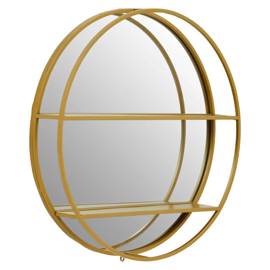 Avento Shelved Wall Mirror In Gold Iron Frame
