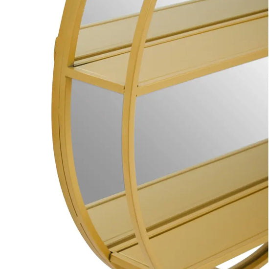 Avento Shelved Wall Mirror In Gold Iron Frame