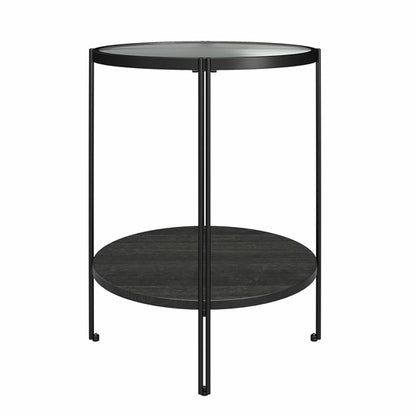 Wainwright Glass End Table Round In Black Oak