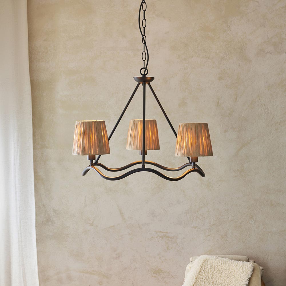 Wriggle 3 Lights Raffia Shade Ceiling Pendant Light In Matt Black