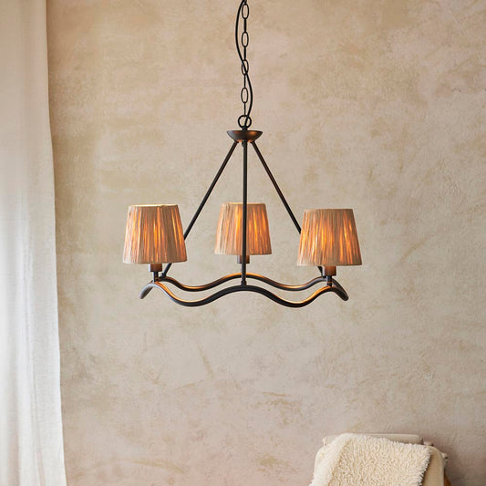 Wriggle 3 Lights Raffia Shade Ceiling Pendant Light In Matt Black