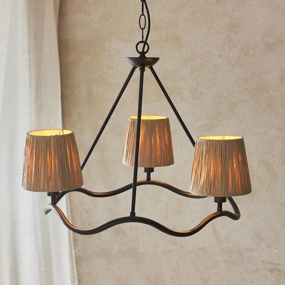 Wriggle 3 Lights Raffia Shade Ceiling Pendant Light In Matt Black