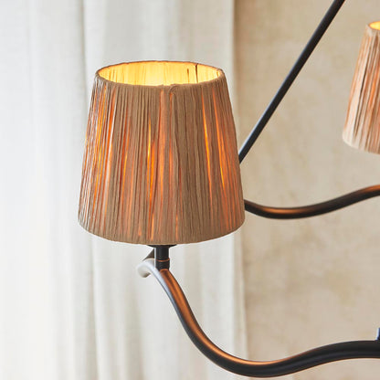 Wriggle 3 Lights Raffia Shade Ceiling Pendant Light In Matt Black