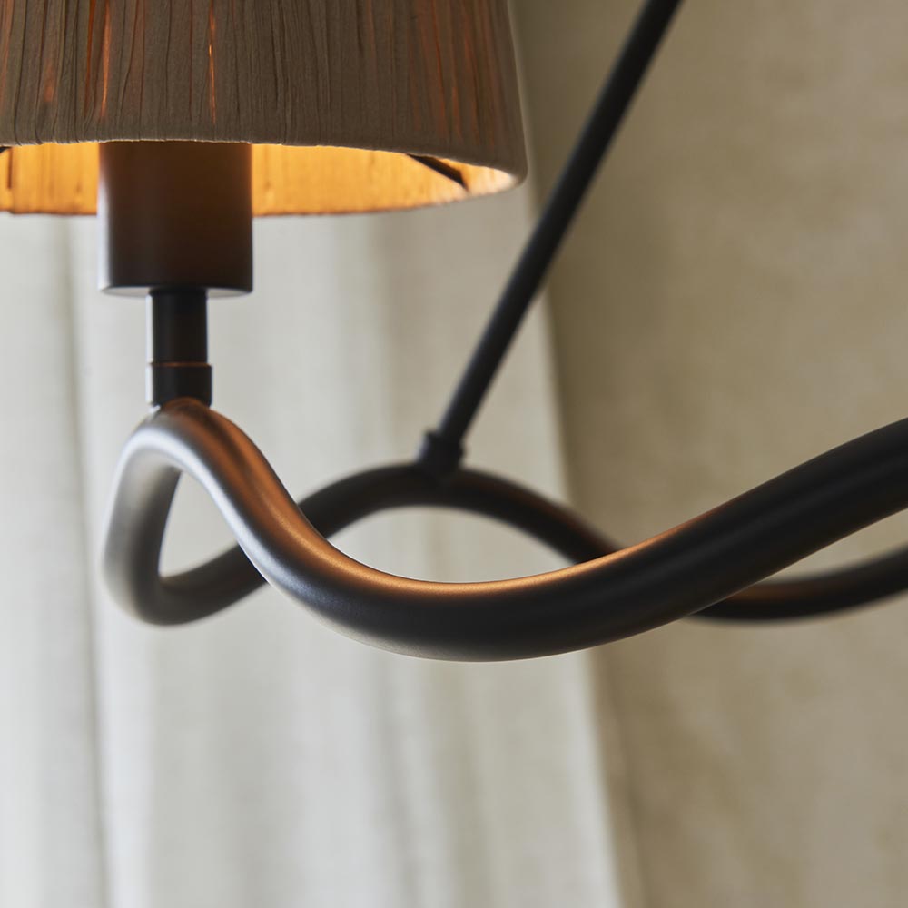 Wriggle 3 Lights Raffia Shade Ceiling Pendant Light In Matt Black
