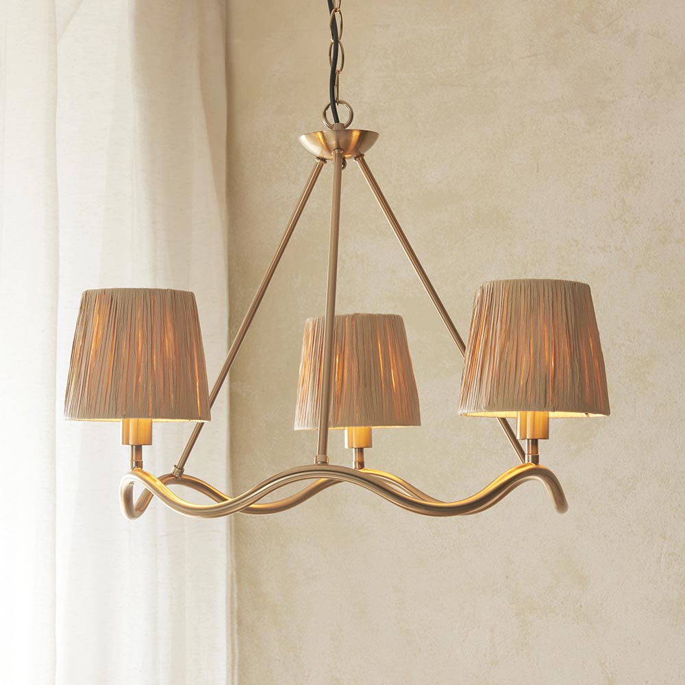 Wriggle 3 Lights Raffia Shade Ceiling Pendant Light In Brushed Aged Brass