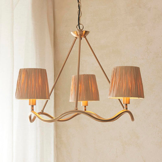 Wriggle 3 Lights Raffia Shade Ceiling Pendant Light In Brushed Aged Brass
