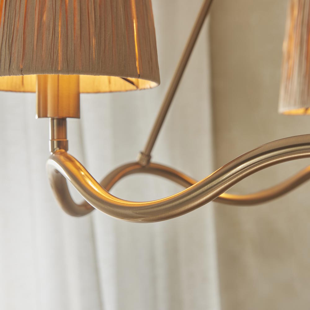 Wriggle 3 Lights Raffia Shade Ceiling Pendant Light In Brushed Aged Brass