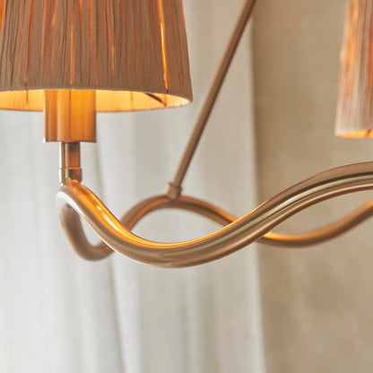 Wriggle 3 Lights Raffia Shade Ceiling Pendant Light In Brushed Aged Brass