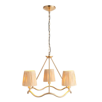 Wriggle 3 Lights Raffia Shade Ceiling Pendant Light In Brushed Aged Brass