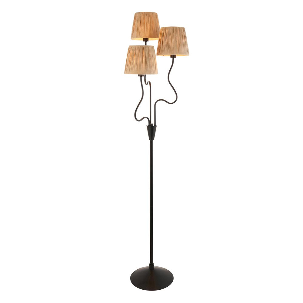Wriggle 3 Lights Raffia Shade Floor Lamp In Matt Black