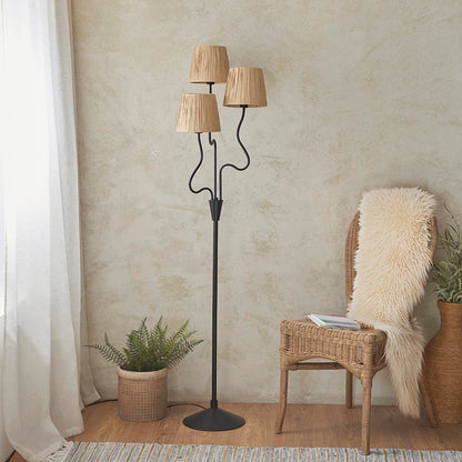 Wriggle 3 Lights Raffia Shade Floor Lamp In Matt Black