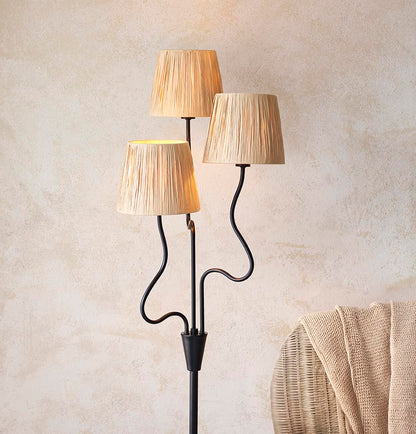 Wriggle 3 Lights Raffia Shade Floor Lamp In Matt Black