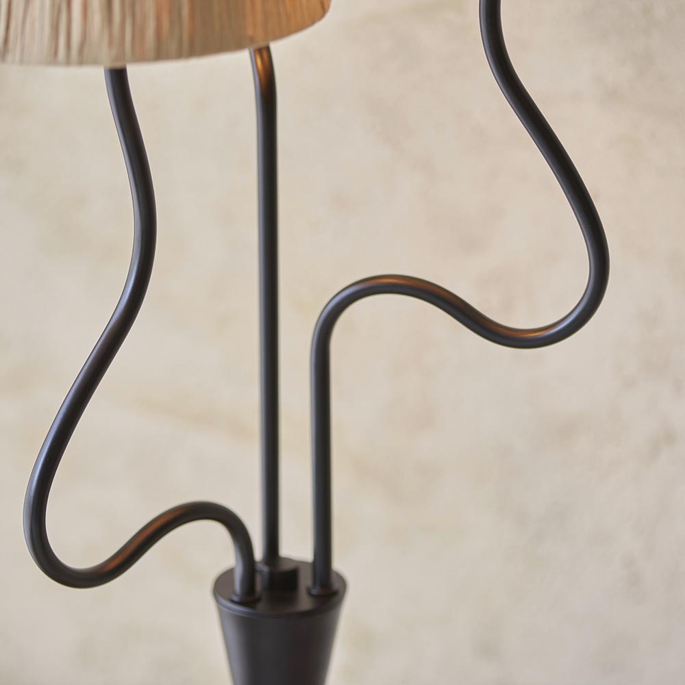 Wriggle 3 Lights Raffia Shade Floor Lamp In Matt Black