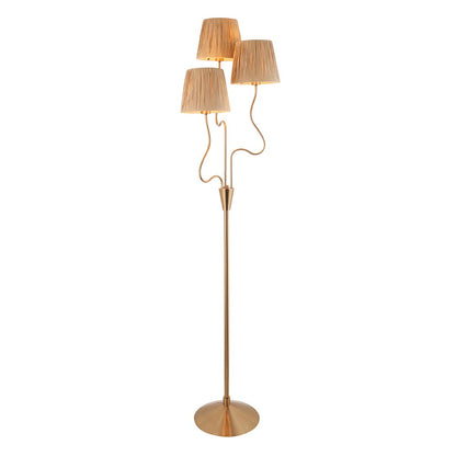 Wriggle 3 Lights Raffia Shade Floor Lamp In Brushed Aged Brass