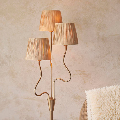 Wriggle 3 Lights Raffia Shade Floor Lamp In Brushed Aged Brass