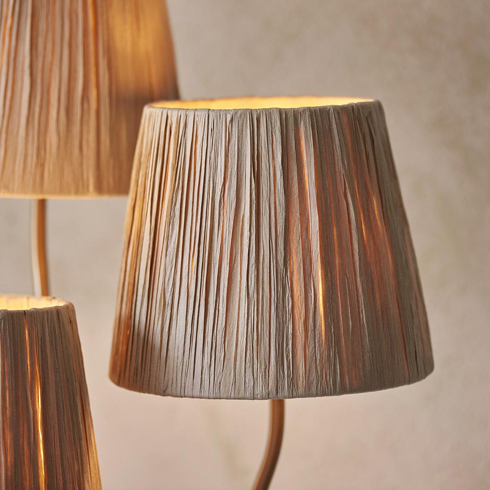 Wriggle 3 Lights Raffia Shade Floor Lamp In Brushed Aged Brass