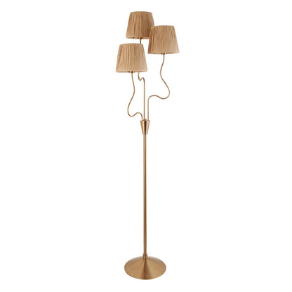 Wriggle 3 Lights Raffia Shade Floor Lamp In Brushed Aged Brass