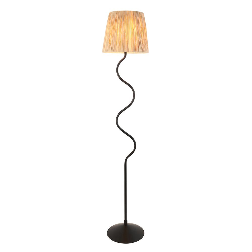 Wriggle Raffia Shade Floor Lamp In Matt Black