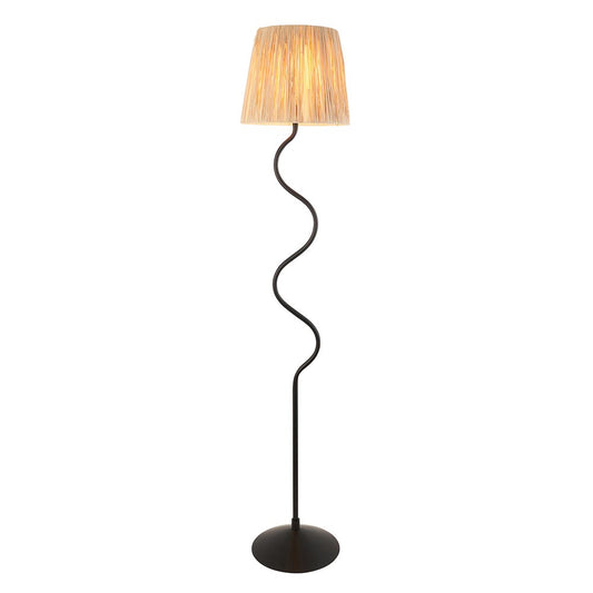 Wriggle Raffia Shade Floor Lamp In Matt Black