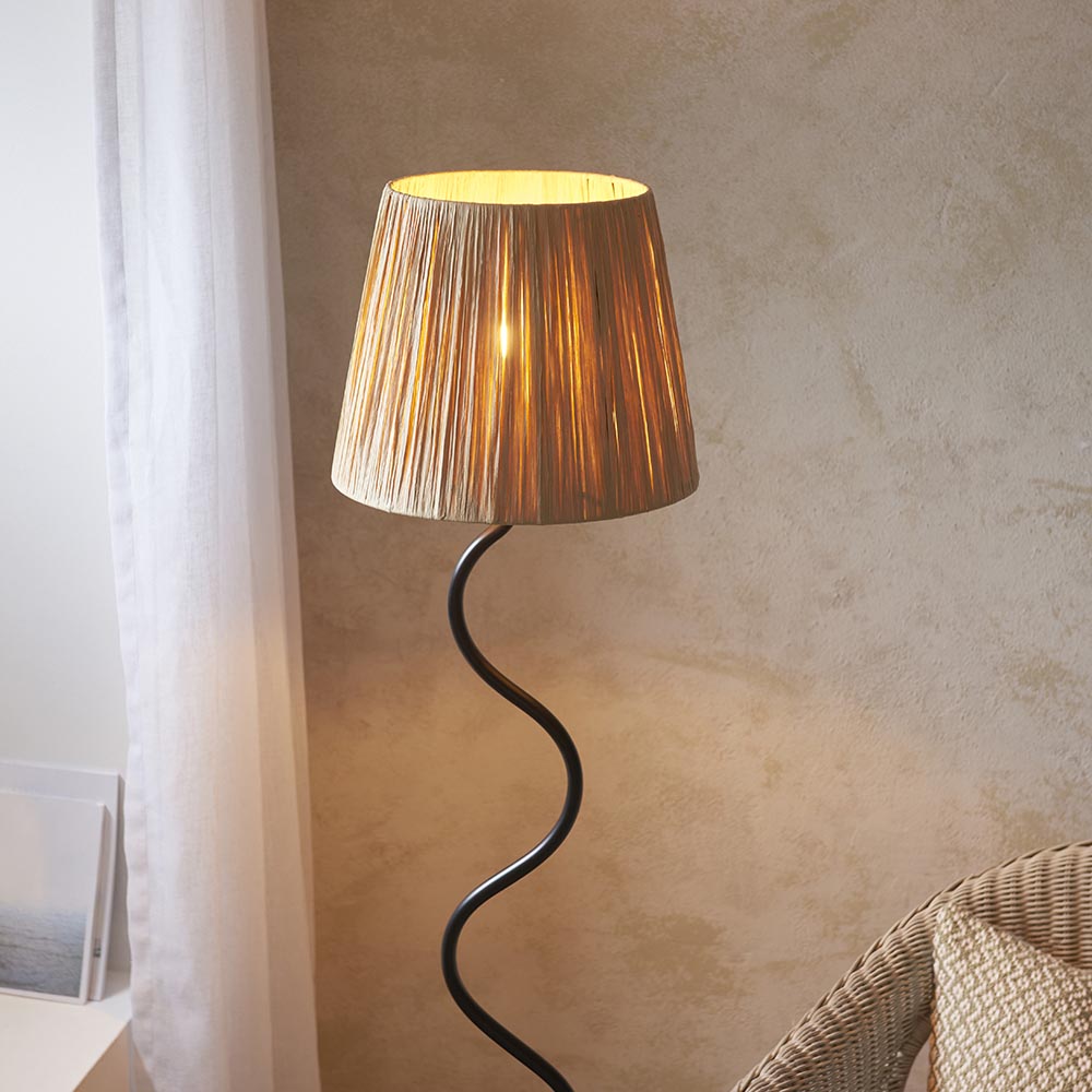 Wriggle Raffia Shade Floor Lamp In Matt Black