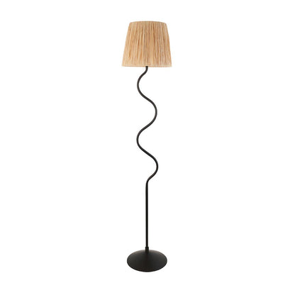 Wriggle Raffia Shade Floor Lamp In Matt Black