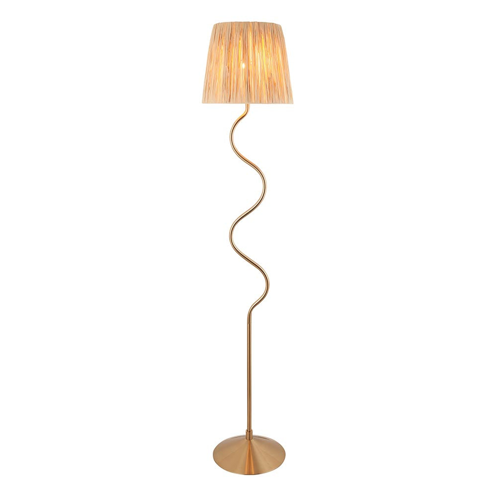 Wriggle Raffia Shade Floor Lamp In Brushed Aged Brass